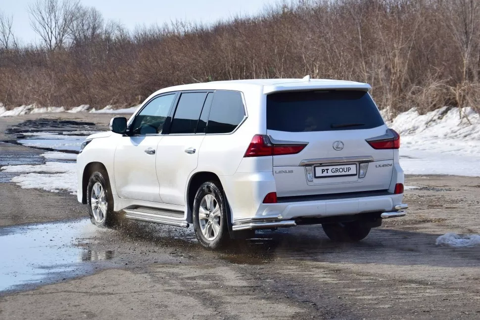 Защита заднего бампера двойная угловая 63/51 мм (НПС) LEXUS 450D с 2015 PT Group