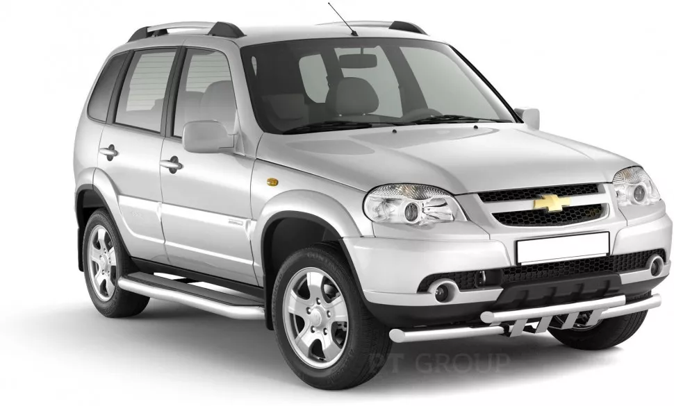 Защита переднего бампера двойная с зубьями 63/51 мм (НПС) Chevrolet NIVA с 2009 PT Group