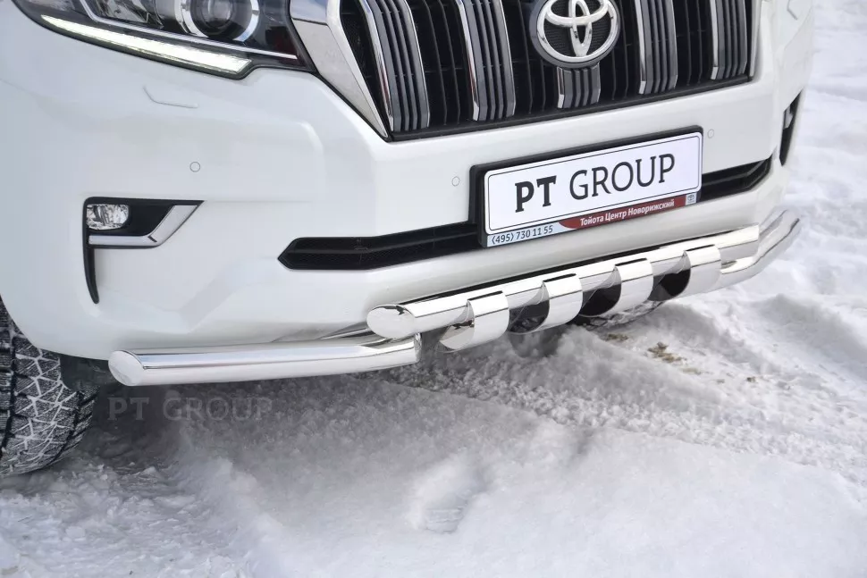 Защита переднего бампера двойная с зубьями 63/63мм (НПС) Toyota LAND CRUISER PRADO 150 с 2017 PT Group