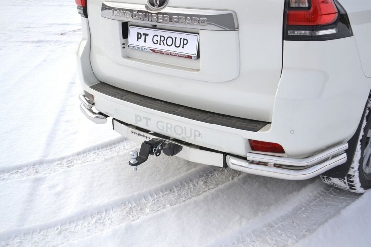 Защита заднего бампера двойная угловая 63/38мм (НПС) Toyota LAND CRUISER PRADO 150 с 2017 PT Group