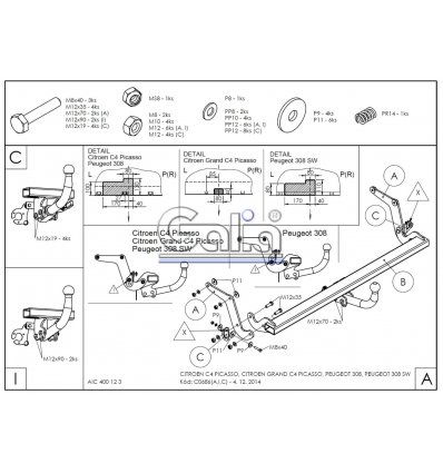 Фаркоп Citroen C4 SpaceTourer 2018-/ Grand C4 SpaceTourer 2018-/ C068A GALIA