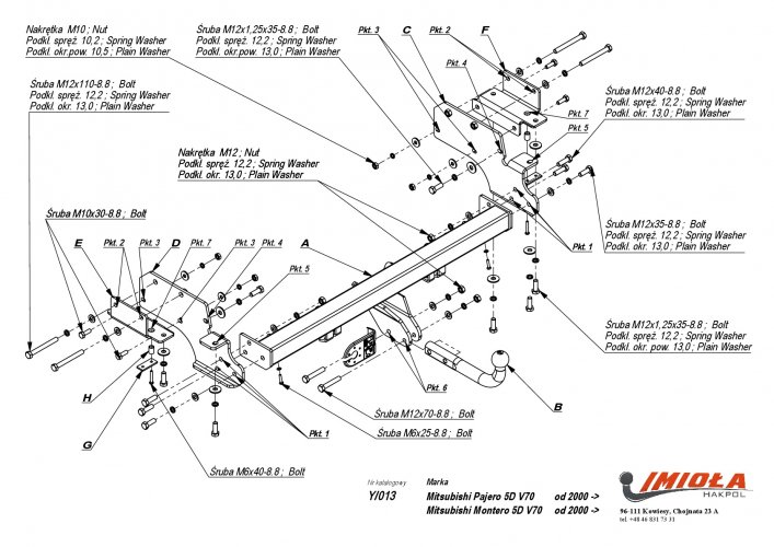 Фаркоп MITSUBISHI PAJERO V70 00-06 (Y-013)