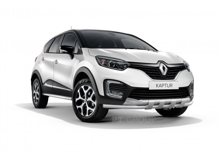 Защита переднего бампера двойная с пластинами 63/63 мм (НПС) на Renault KAPTUR с 2016 PT Group