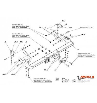 Фаркоп Renault Trafic 2001-2014, Nis. Prim. 2002-2014, Opel Vivaro 2001-2014 Imiola R/024
