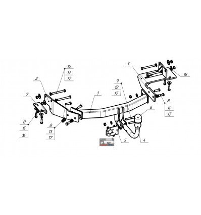 Фаркоп Kia Sorento Prime 2015-2018, 2018-2020, Hyundai Santa Fe 2018-2021. 6761-AN  Oris
