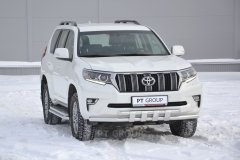 Защита переднего бампера двойная с пластинами 63/63 мм (НПС) Toyota LAND CRUISER PRADO 150 с 2017 PT Group