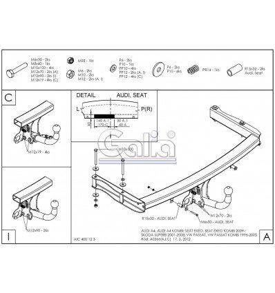 Фаркоп Audi A4 седан/универсал (Avant) 2000-2007, включая 4WD (Quattro) A036A GALIA