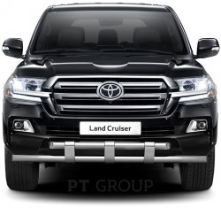 Защита переднего бампера двойная с пластинами 63/63мм (НПС) Toyota LAND СRUISER 200 с 2014 PT Group