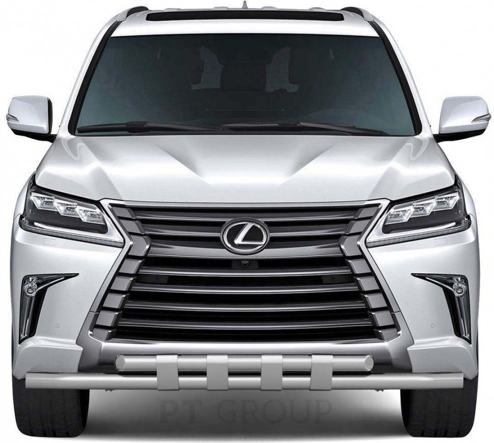 Защита переднего бампера двойная с пластинами 63/63мм (НПС) LEXUS 450D с 2015 PT Group