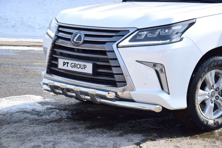 Защита переднего бампера двойная с пластинами 63/63мм (НПС) LEXUS 450D с 2015 PT Group