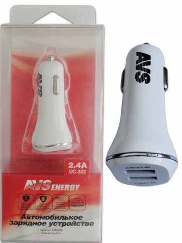 Зарядное устройство AVS UC-322 2 usb (1.2A+1.2A)