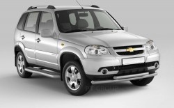 Защита порогов с алюминиевой фигурной площадкой 63 мм (ППК ) Chevrolet NIVA с 2009