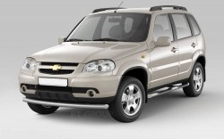 Защита порогов с накладками 63 мм (ППК) Chevrolet NIVA с 2009
