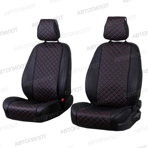 Накидки из экокожи Автопилот черный+кр.строчка широкие, №2, 2шт