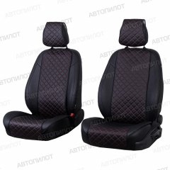 Накидки из экокожи Автопилот черный+кр.строчка широкие, №2, 2шт