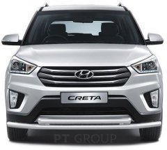 Защита переднего бампера двойная 63/63 мм (НПС) Hyundai CRETA 2016 PT Group