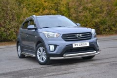 Защита переднего бампера двойная 63/63 мм (НПС) Hyundai CRETA 2016 PT Group