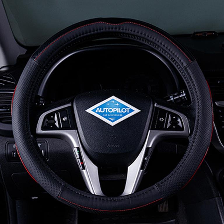 Оплетка руля Автопилот BLW-018 черный+кр.строчка