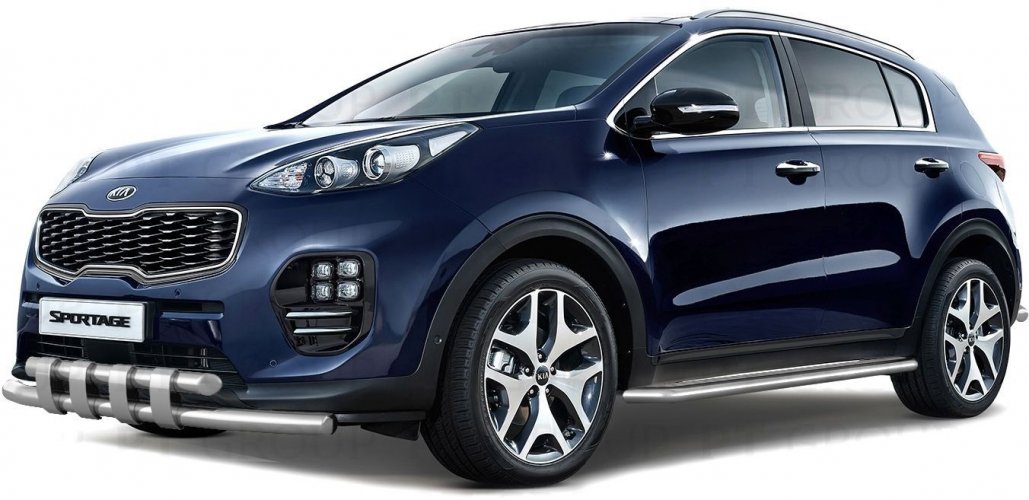 Защита переднего бампера двойная с пластинами 63/63мм (НПС) KIA Sportage 2016- PT Group