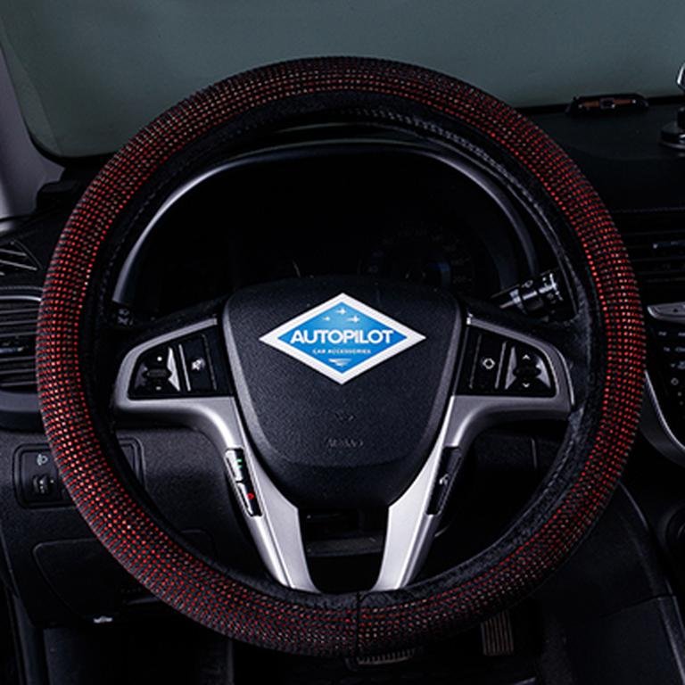 Оплетка руля Автопилот BLW-016 (текстиль+стразы) красный
