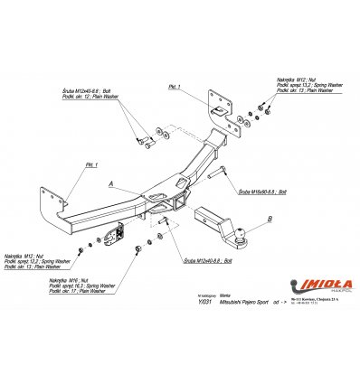 Фаркоп Mitsubishi Pajero Sport 2 2008-/ 3 с 2016- Imiola Y/031