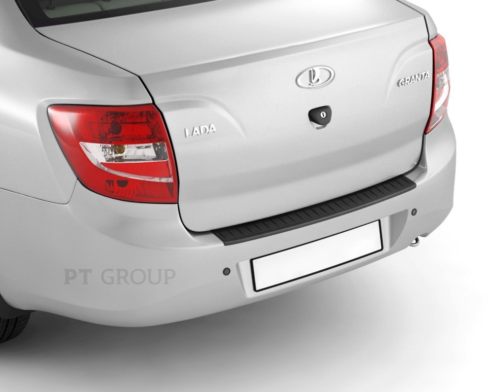 Накладка на задний бампер (ABS, черное тиснение) на LADA Granta с 2011 PT Group