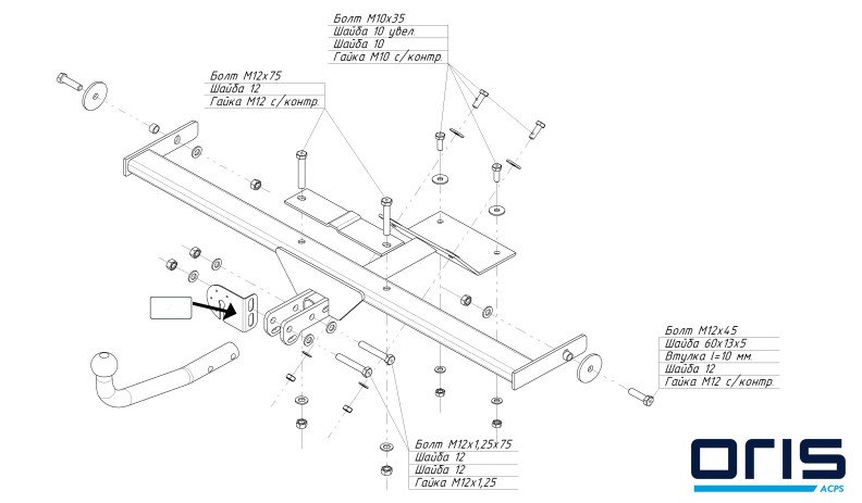 Фаркоп Daewoo Nexia седан (в т.ч. рестайлинг 2008-2015) 1995-2015 5256-A Oris